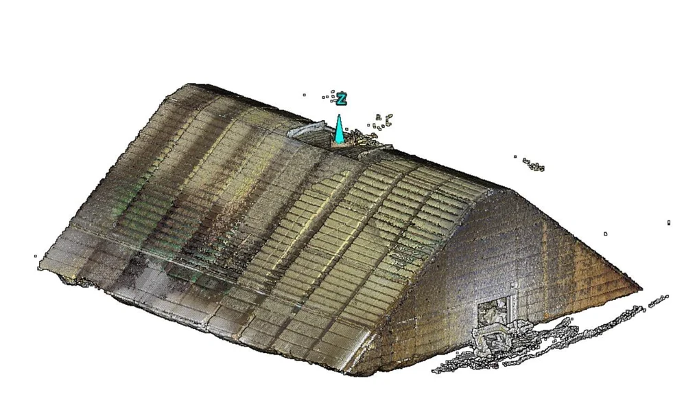 Levantamento tridimensional de pilha de carvão em ambiente subterrâneo — aplicação publicada pela GeoSun, contexto da tecnologia sem identificação do modelo deste item