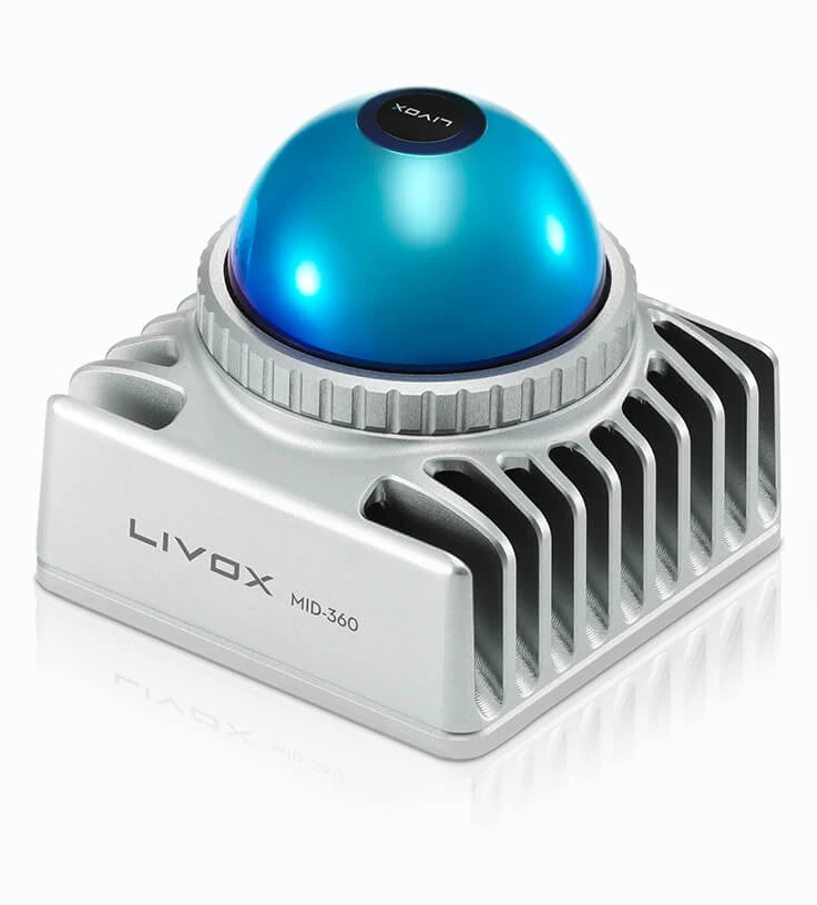 Livox Mid-360 com cúpula azul — imagem oficial do site global Livox