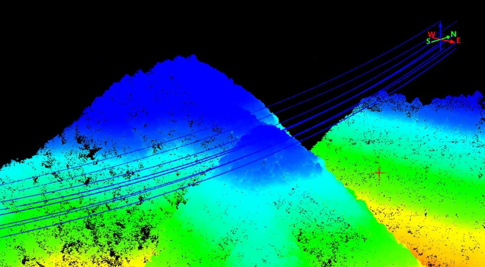 Perfil tridimensional do relevo e da vegetação em levantamento LiDAR — aplicação publicada pela GeoSun, contexto da tecnologia sem identificação do modelo deste item Perfil tridimensional do relevo e da vegetação em levantamento LiDAR — aplicação publicada pela GeoSun, contexto da tecnologia sem identificação do modelo deste item