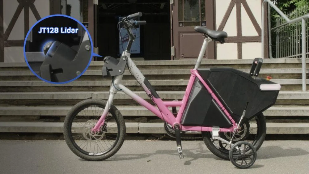 Bicicleta de carga equipada com sensor Hesai JT128 — contexto de percepção para mobilidade Bicicleta de carga equipada com sensor Hesai JT128 — contexto de percepção para mobilidade